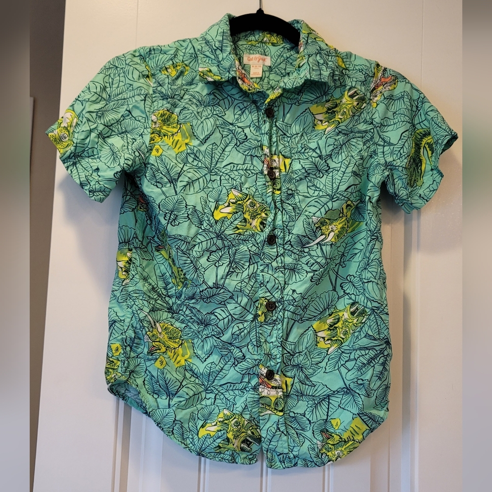 CAT & JACK Dinosaur Button Down Lightweight Short Sleeve Summer Shirt
